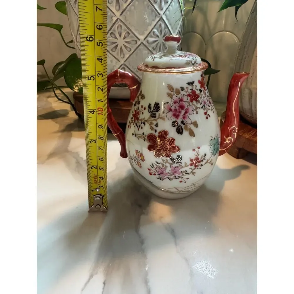 Vintage Kutani Hand painted Chinoiserie Teapot with Bamboo Motif